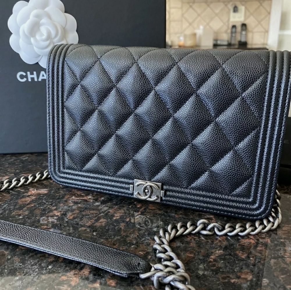 Chanel Black Caviar Boy Wallet On Chain